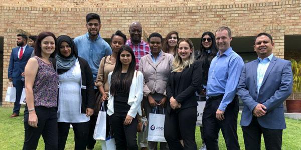  L-R: Zelna Booth, lecturer, Rubina Shaikh, lecturer, Muhammed Saleem Seedat, Phinder, Lydia Bistegen, Phinder, Nazihah Hoosen, Phinder, Jackie Tau, Aspen, Noyolo Bhinca, Phinder, Tasneem Mehbub Cassim, Phinder, Stephanie de Rapper, lecturer, Saminah Badat, Phinder, Andrew Jones, lecturer.